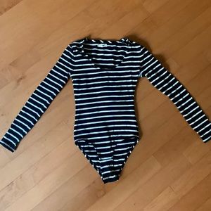 Madewell Black and White Striped Bodysuit